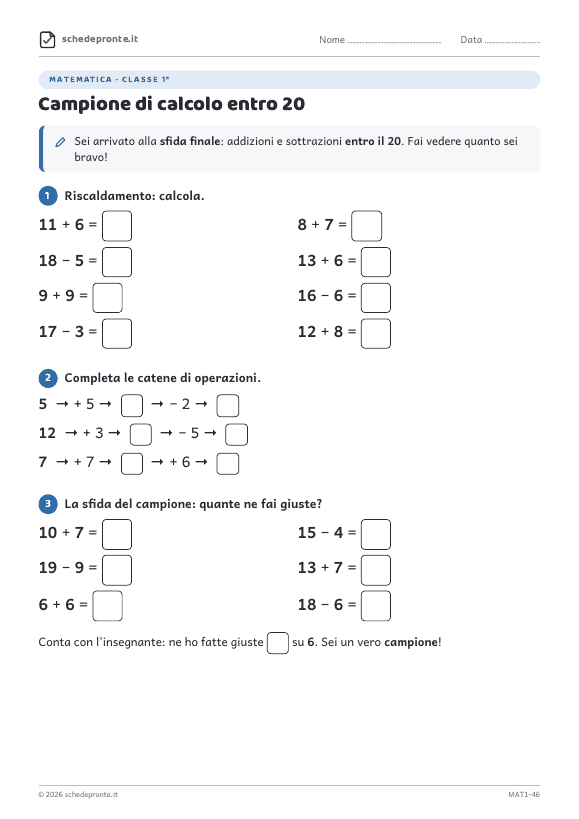 Anteprima della scheda Campione di calcolo entro 20