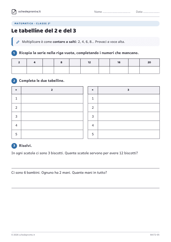 Anteprima della scheda Le tabelline del 2 e del 3