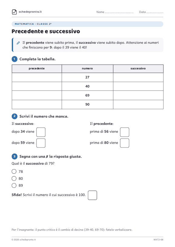 Anteprima della scheda Precedente e successivo