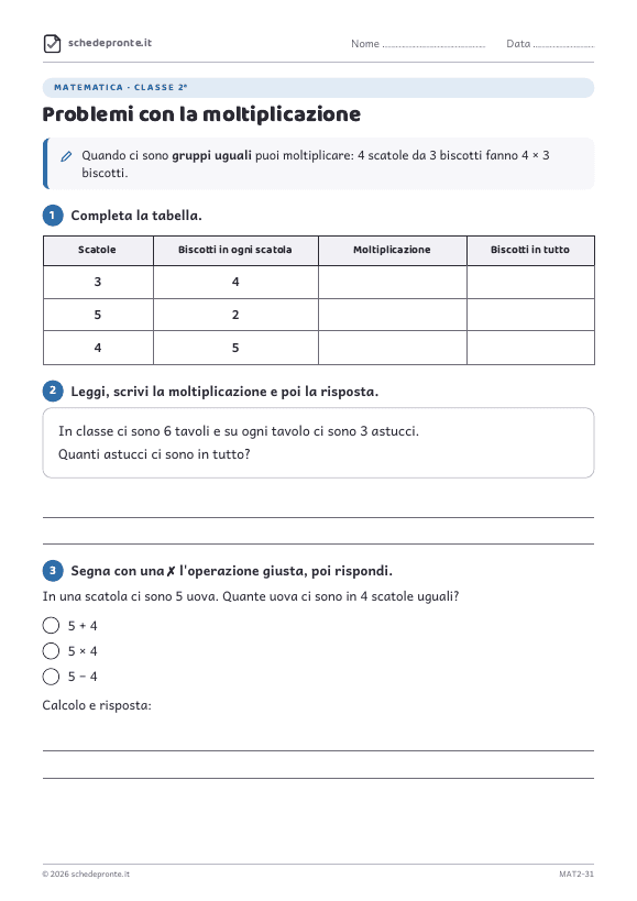 Anteprima della scheda Problemi con la moltiplicazione