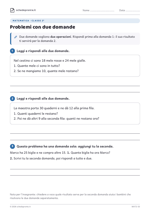 Anteprima della scheda Problemi con due domande