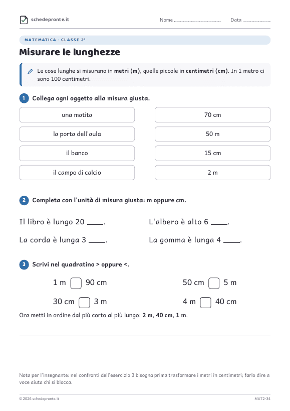 Anteprima della scheda Misurare le lunghezze