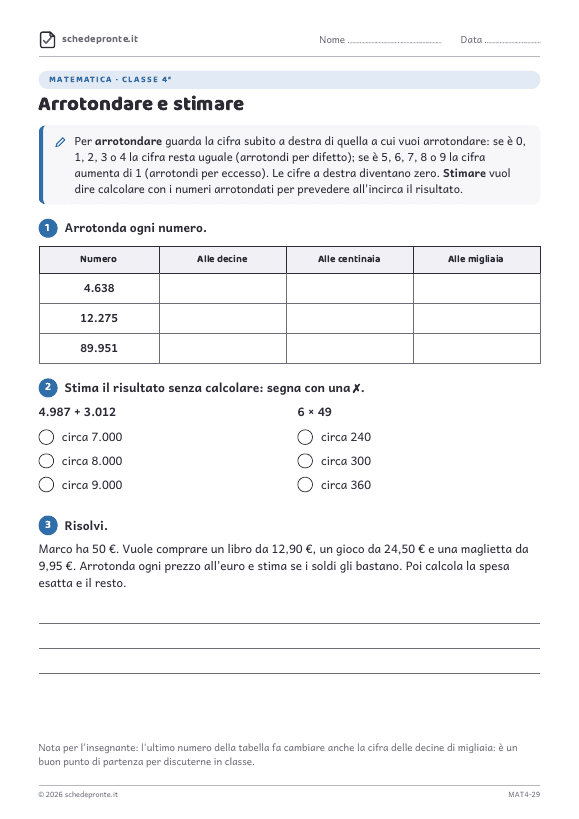 Anteprima della scheda Arrotondare e stimare