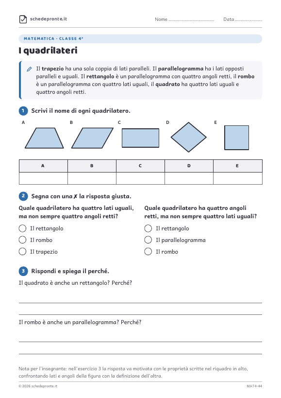 Anteprima della scheda I quadrilateri