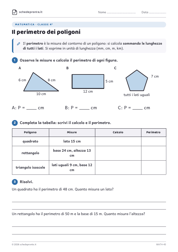 Anteprima della scheda Il perimetro dei poligoni