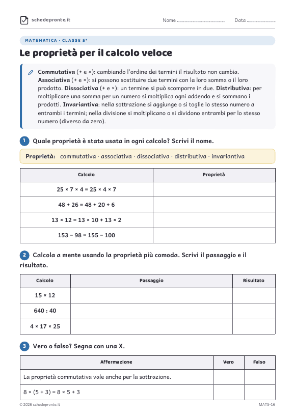 Anteprima della scheda Le proprietà per il calcolo veloce