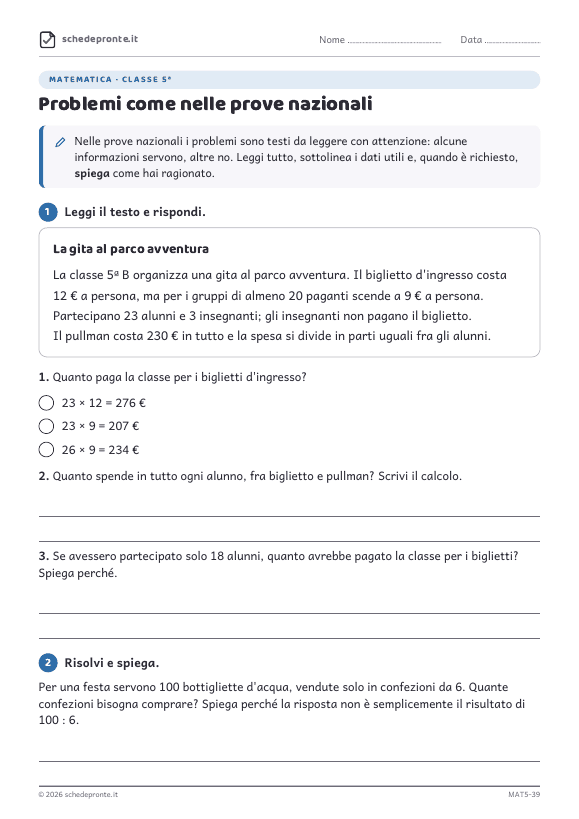 Anteprima della scheda Problemi come nelle prove nazionali