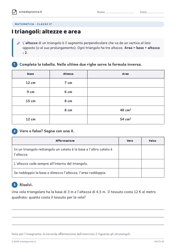 Anteprima della scheda I triangoli: altezze e area