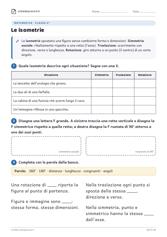 Anteprima della scheda Le isometrie