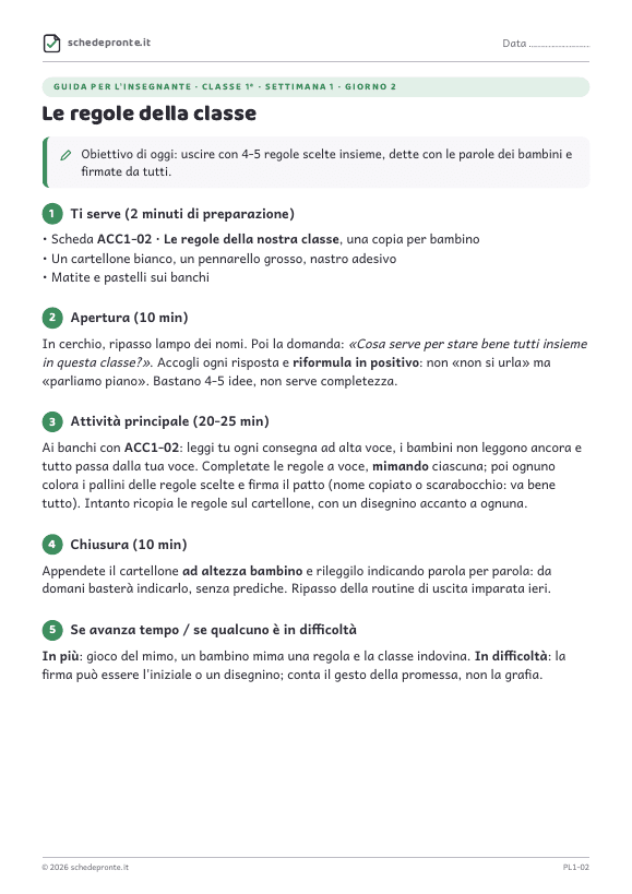 Anteprima della scheda Le regole della classe