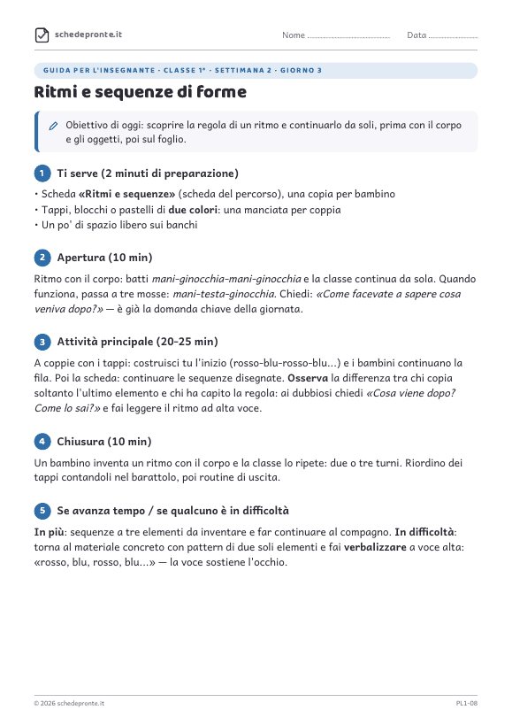 Anteprima della scheda Ritmi e sequenze di forme