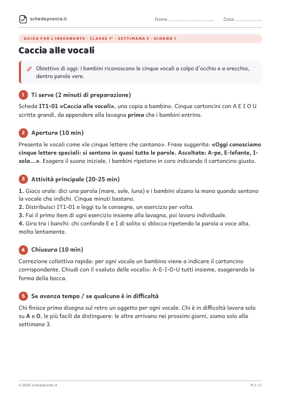 Anteprima della scheda Caccia alle vocali