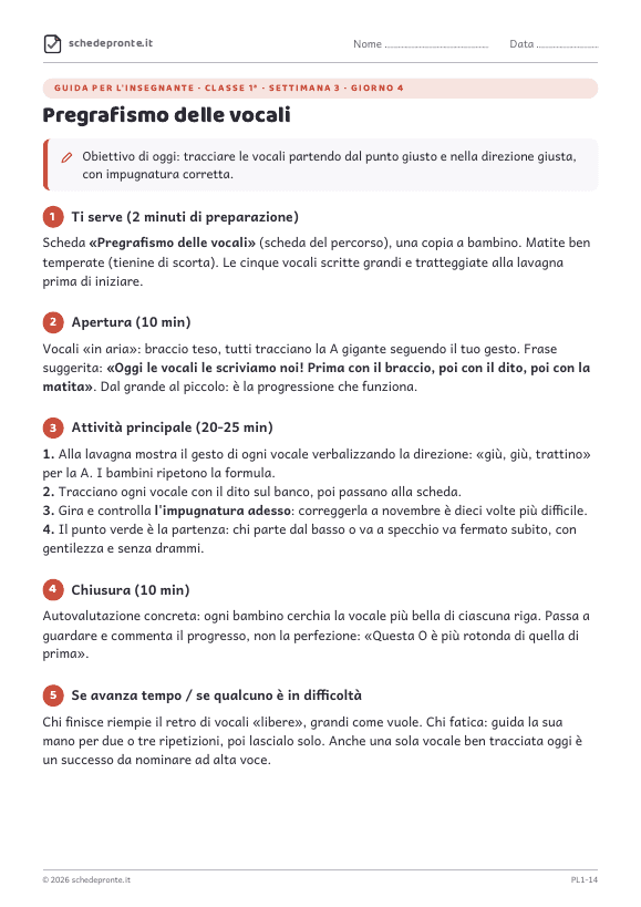 Anteprima della scheda Pregrafismo delle vocali