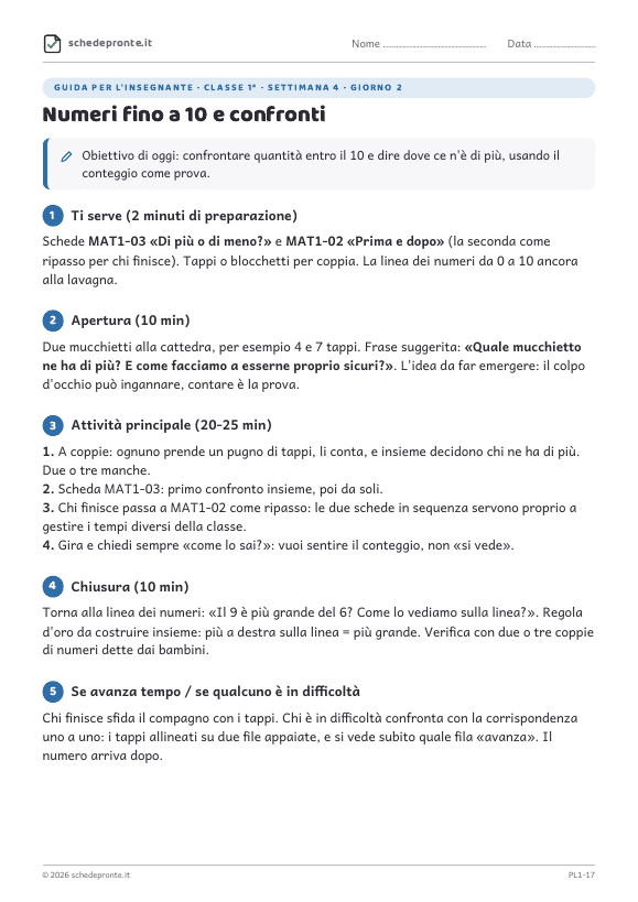 Anteprima della scheda Numeri fino a 10 e confronti