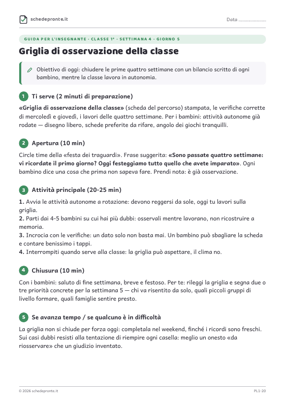 Anteprima della scheda Griglia di osservazione della classe