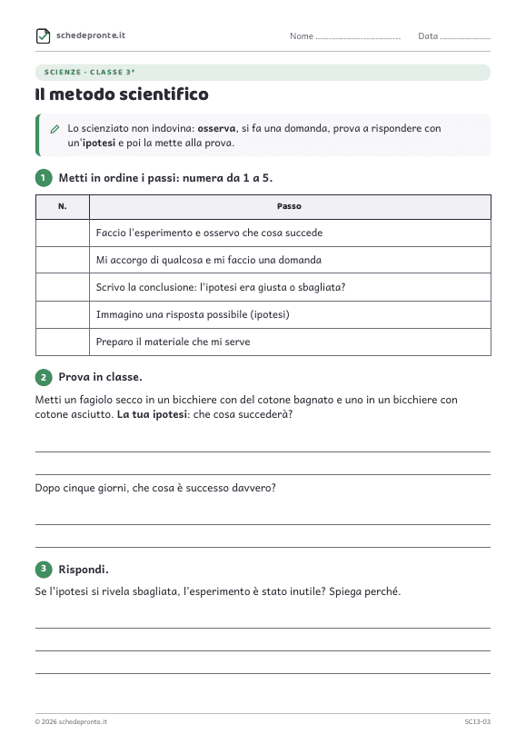 Anteprima della scheda Il metodo scientifico
