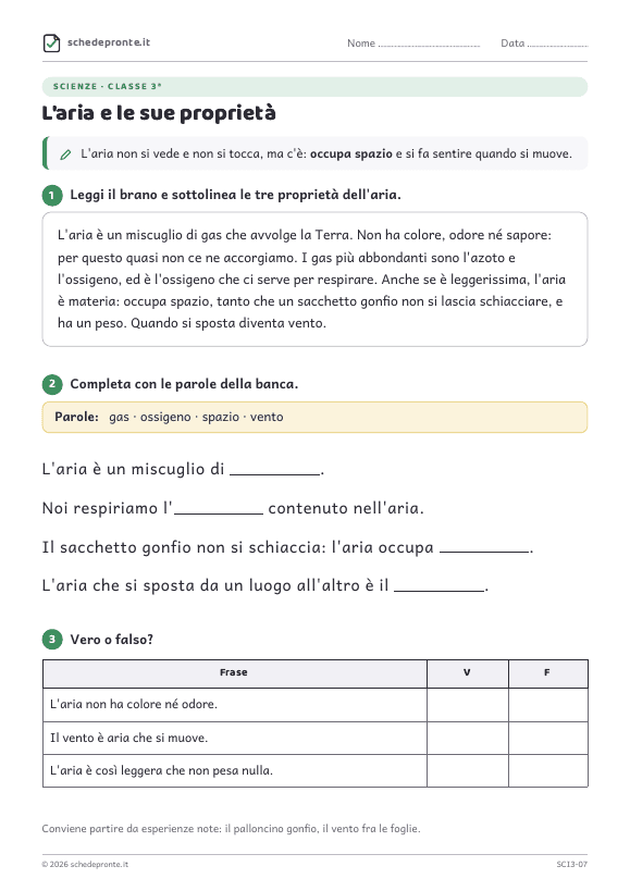 Anteprima della scheda L'aria e le sue proprietà