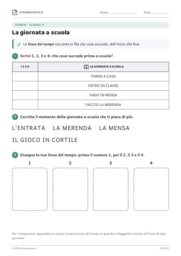 Anteprima della scheda La giornata a scuola