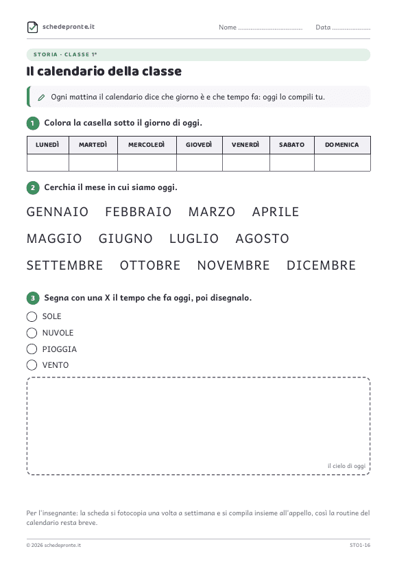 Anteprima della scheda Il calendario della classe