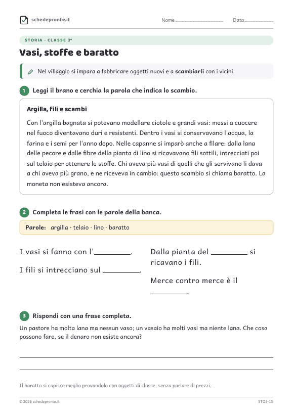 Anteprima della scheda Vasi, stoffe e baratto
